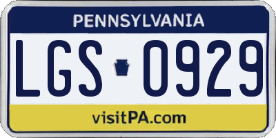PA license plate LGS0929