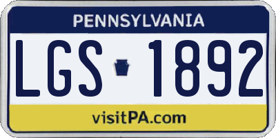 PA license plate LGS1892