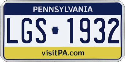 PA license plate LGS1932