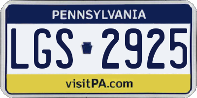 PA license plate LGS2925