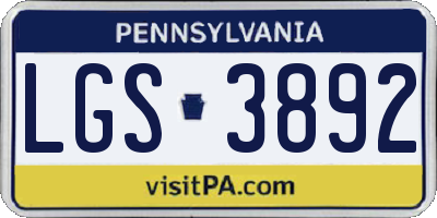 PA license plate LGS3892