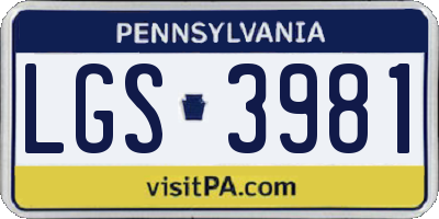 PA license plate LGS3981
