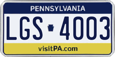 PA license plate LGS4003