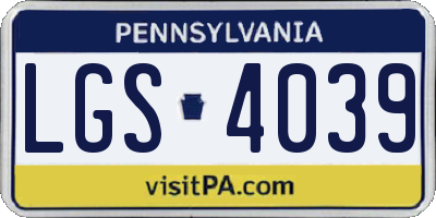 PA license plate LGS4039