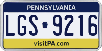 PA license plate LGS9216