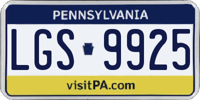 PA license plate LGS9925