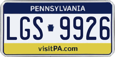 PA license plate LGS9926