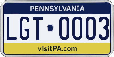 PA license plate LGT0003
