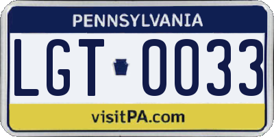 PA license plate LGT0033