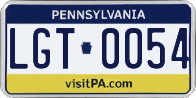 PA license plate LGT0054