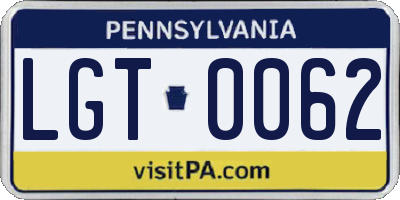PA license plate LGT0062