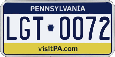 PA license plate LGT0072
