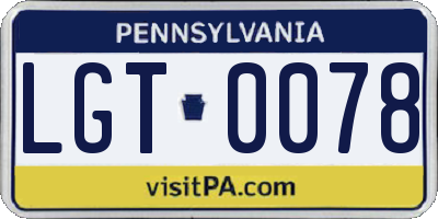 PA license plate LGT0078
