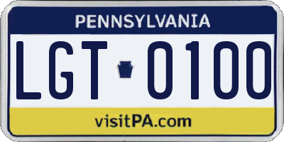 PA license plate LGT0100
