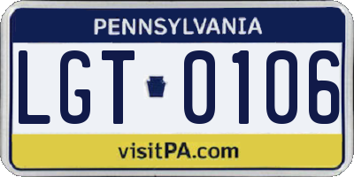 PA license plate LGT0106