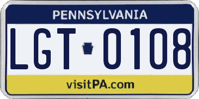 PA license plate LGT0108