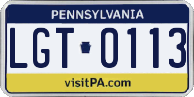 PA license plate LGT0113