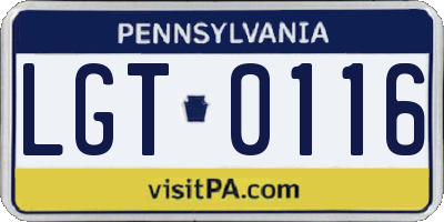 PA license plate LGT0116