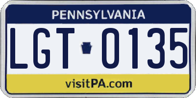 PA license plate LGT0135