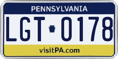 PA license plate LGT0178