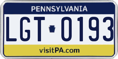 PA license plate LGT0193