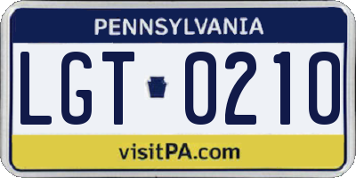 PA license plate LGT0210