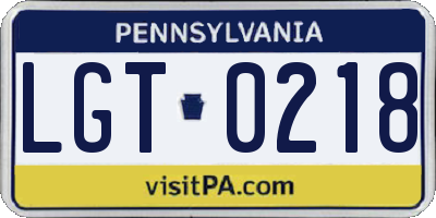 PA license plate LGT0218