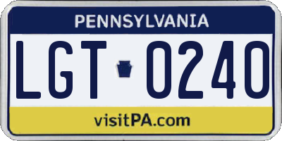 PA license plate LGT0240