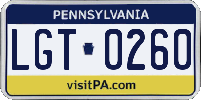 PA license plate LGT0260