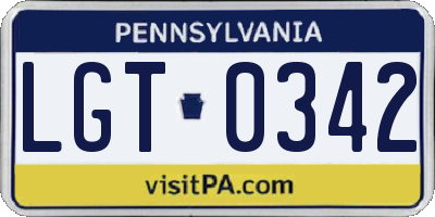 PA license plate LGT0342