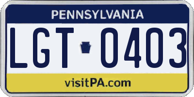 PA license plate LGT0403