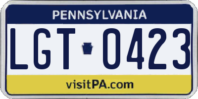 PA license plate LGT0423