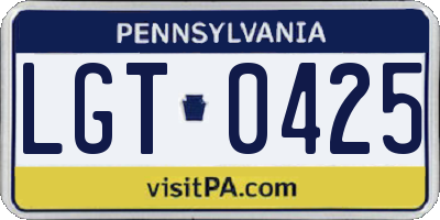PA license plate LGT0425