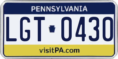 PA license plate LGT0430