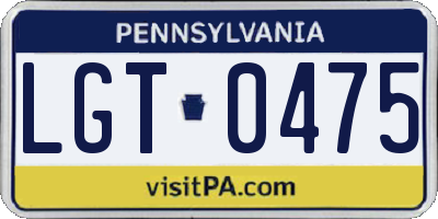 PA license plate LGT0475