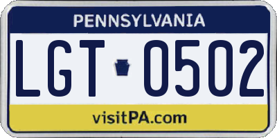 PA license plate LGT0502