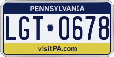 PA license plate LGT0678