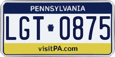 PA license plate LGT0875