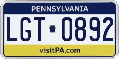 PA license plate LGT0892