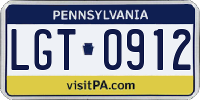 PA license plate LGT0912