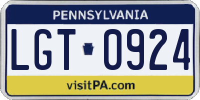 PA license plate LGT0924