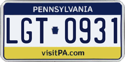 PA license plate LGT0931