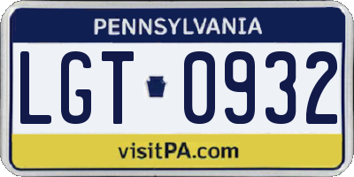 PA license plate LGT0932