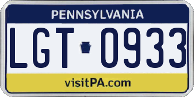PA license plate LGT0933
