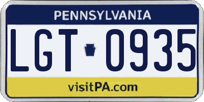 PA license plate LGT0935