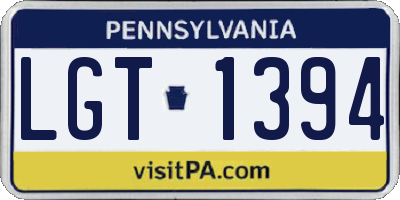 PA license plate LGT1394