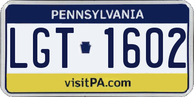 PA license plate LGT1602