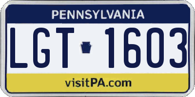 PA license plate LGT1603