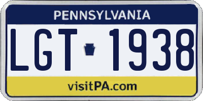 PA license plate LGT1938