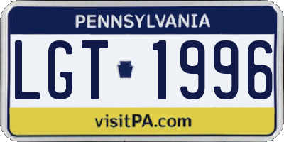 PA license plate LGT1996